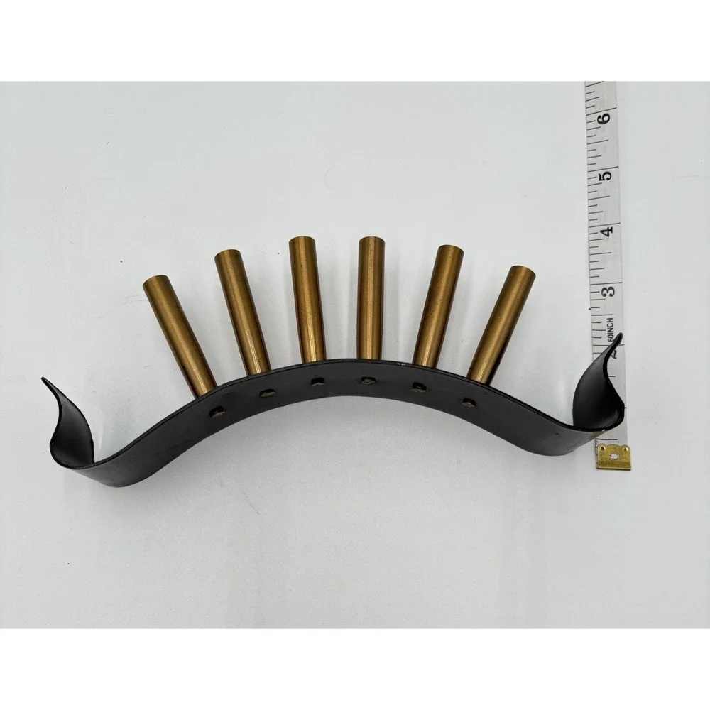Vintage MCM Brass & Black Metal 6 Light Opera Candle Holder Candelabra
